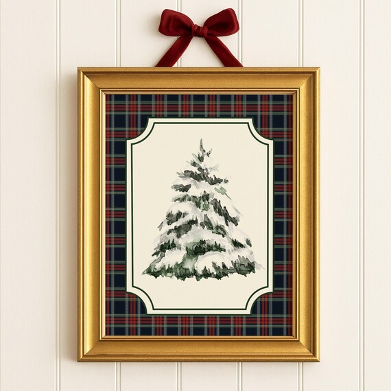 Plaid Christmas Tree Snowy Pine Traditional Tartan Holiday Poster