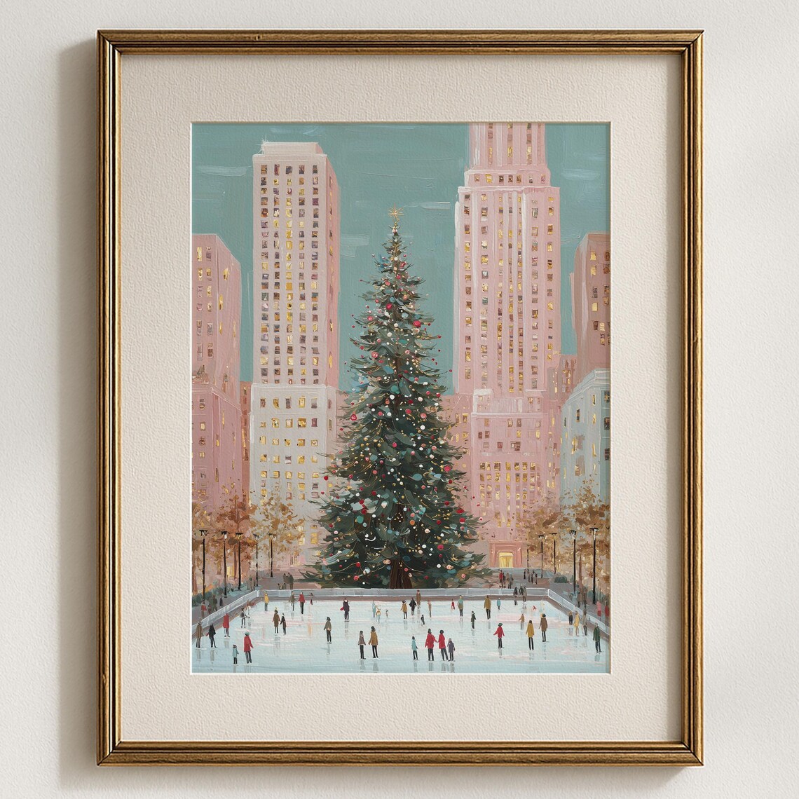 Rockefeller Center Christmas Tree Poster NYC Ice Skating Holiday Art