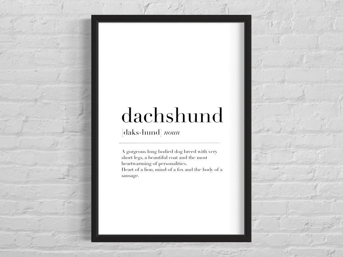 Dachshund Definition Dictionary Style Typography Dog Breed Poster
