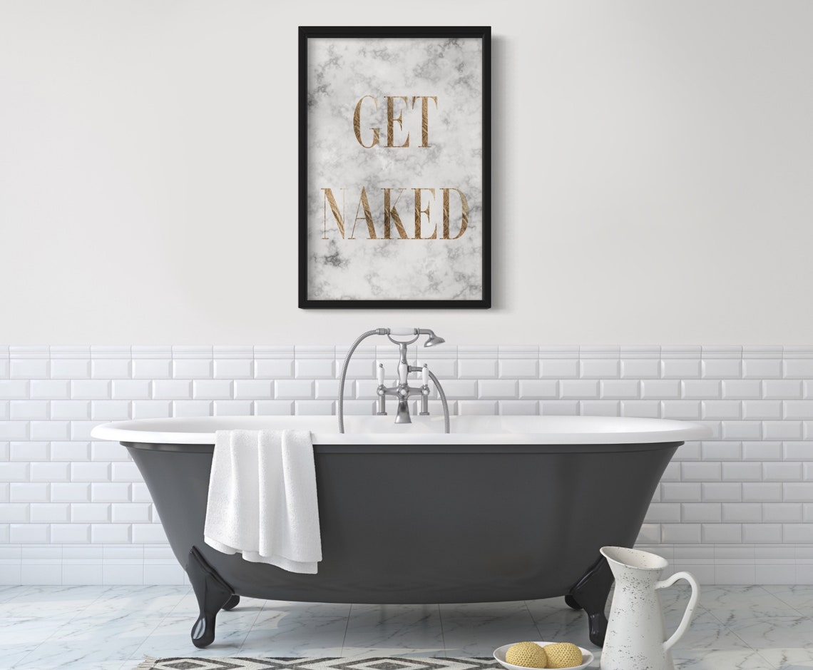 Get Naked Gold Marble Typography Bathroom Humor Sign Decor Poster - Image 2