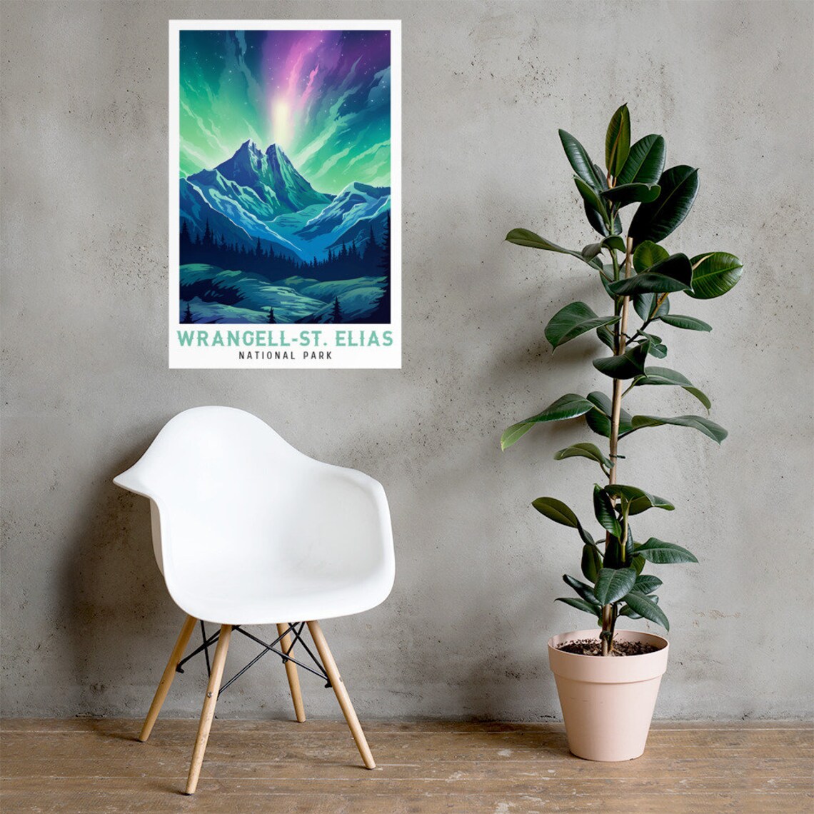 Wrangell St Elias National Park Aurora Night Mountains Travel Poster - Image 2