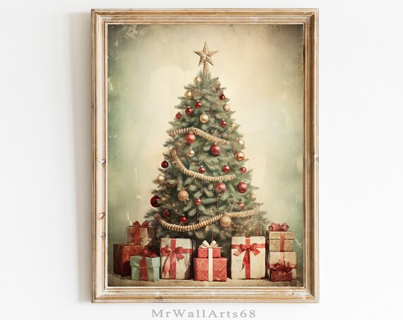 Rustic Christmas Tree Gifts Vintage Still Life Holiday Wall Poster