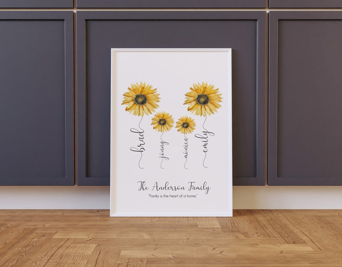 Personalized Sunflower Family Names Custom Gift Decor Wall Art Poster