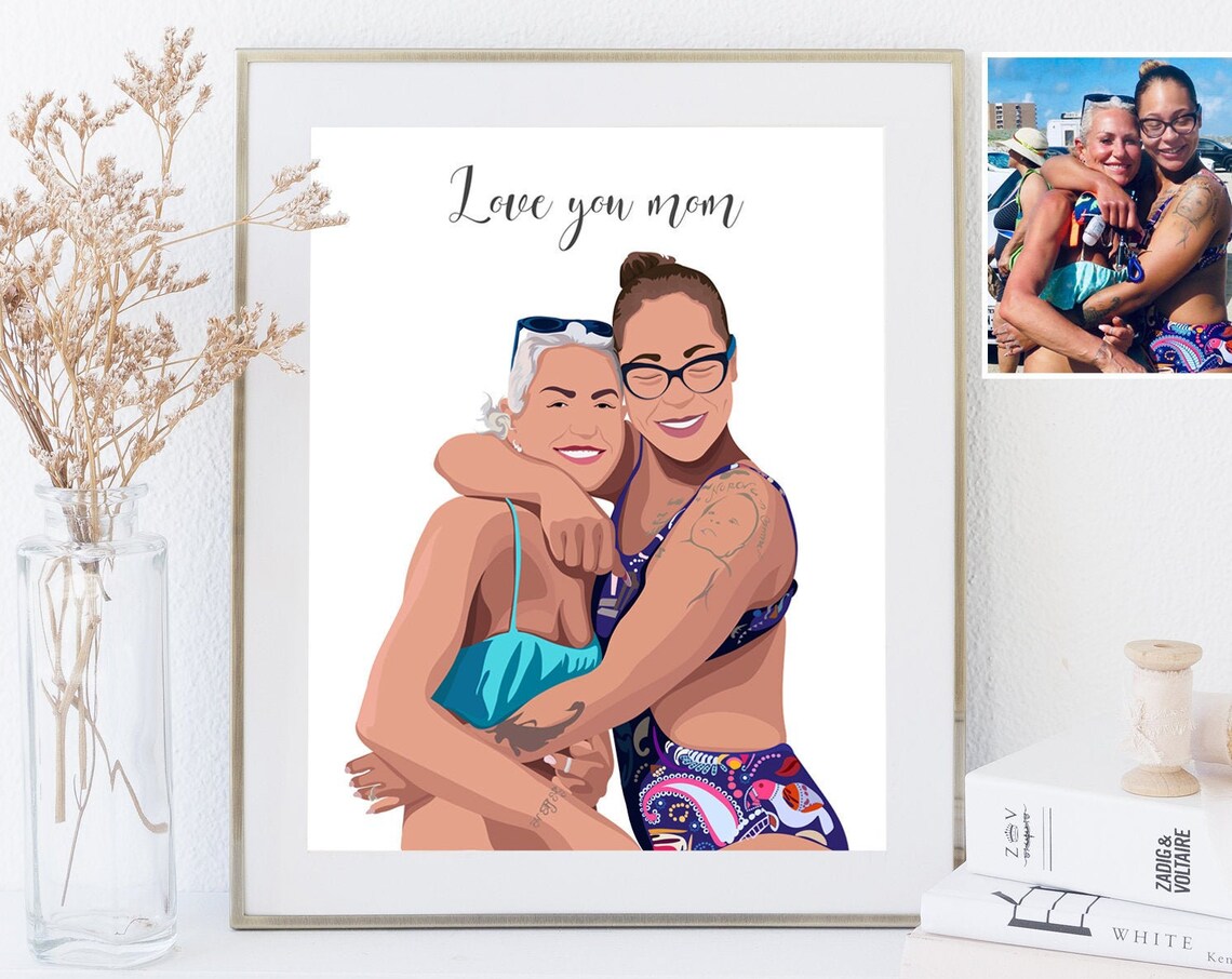 Mother And Daughter Gift I Love You Mom Print Mothers Day Gift Custom Family Portrait Family Illustration Personalized Gift For Mom
