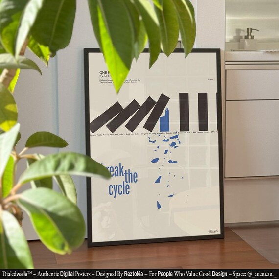 Break The Cycle Domino Minimalist Blue Motivational Typography Poster
