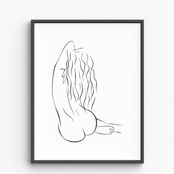 Woman Long Hair Back View One Line Figure Drawing Minimalist Poster