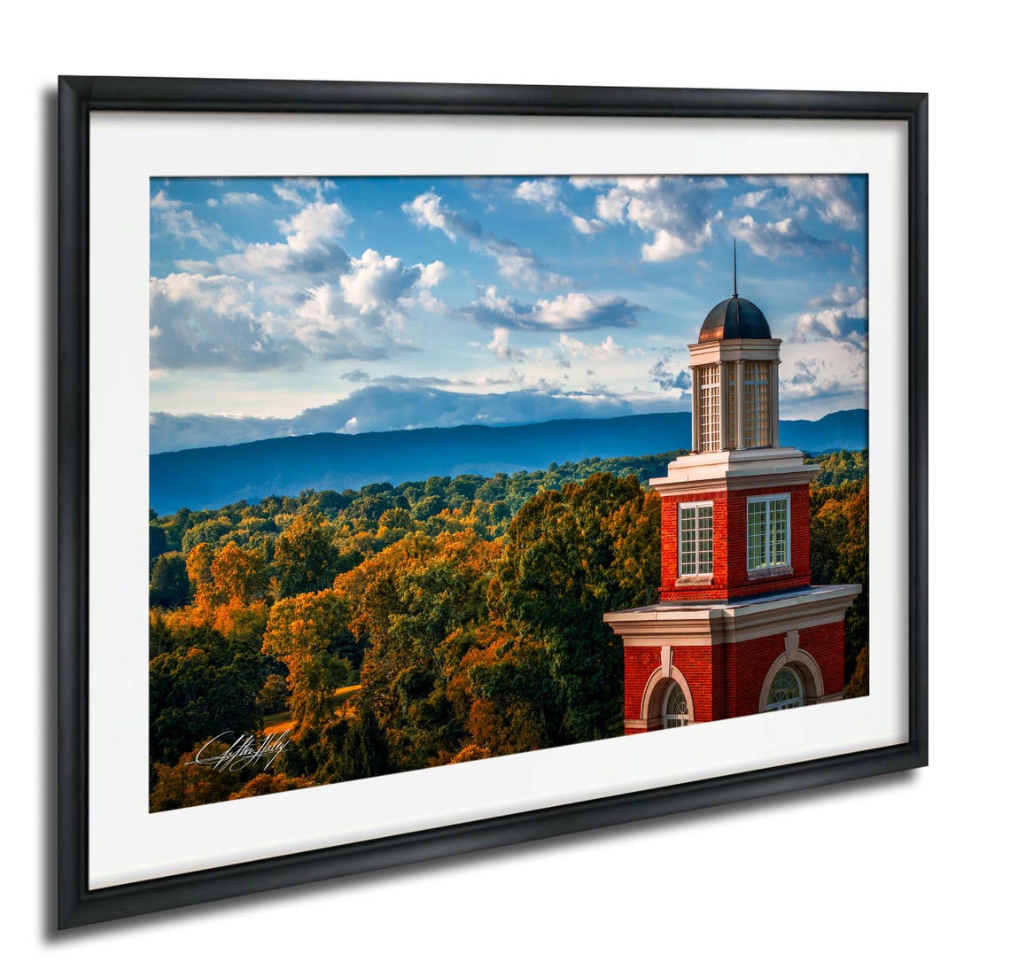 Brick Clock Tower Sunrise Mountain Horizon Autumn Trees Wall Art