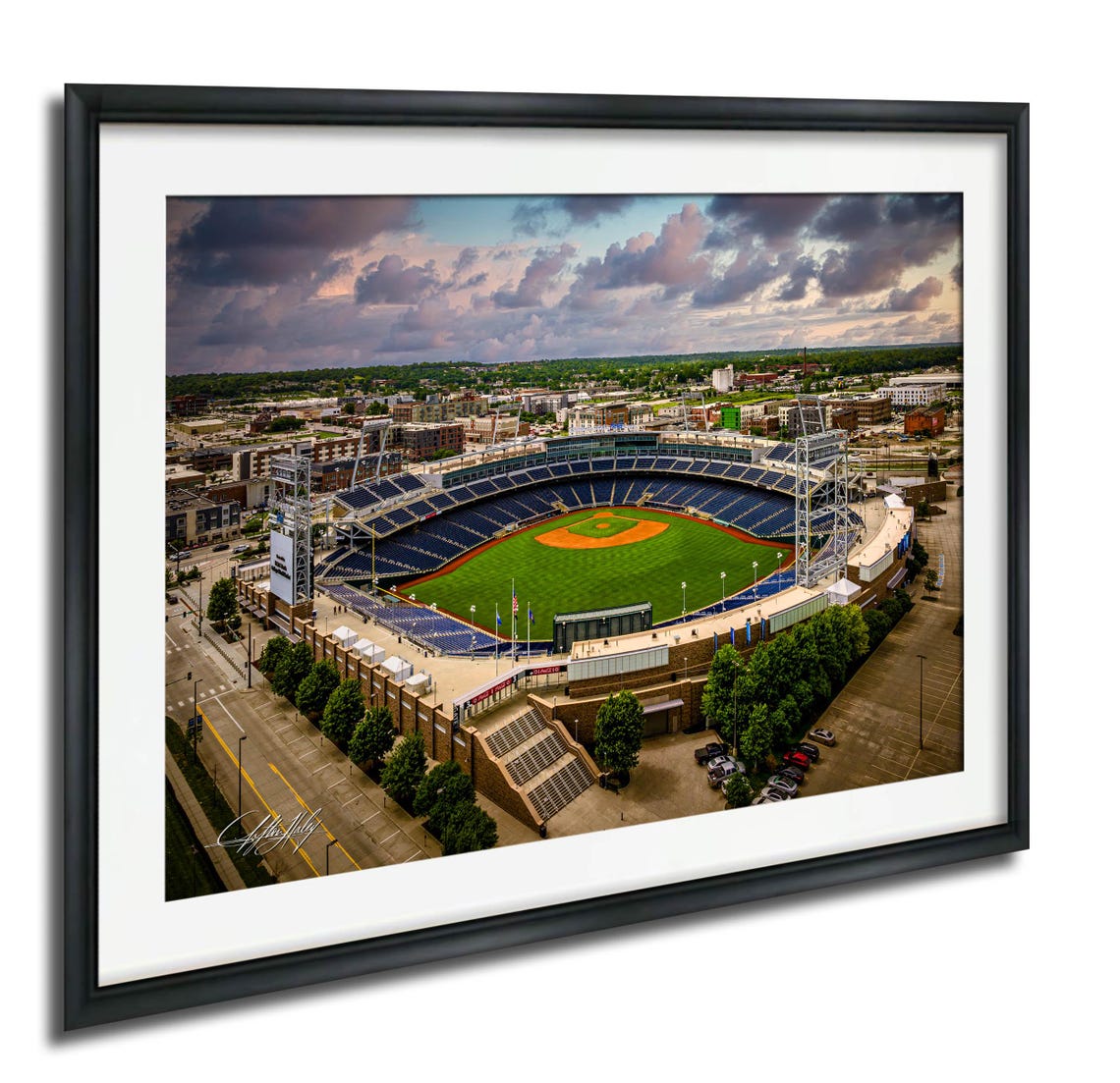Charles Schwab Field Omaha Aerial Baseball Stadium Sunset Print