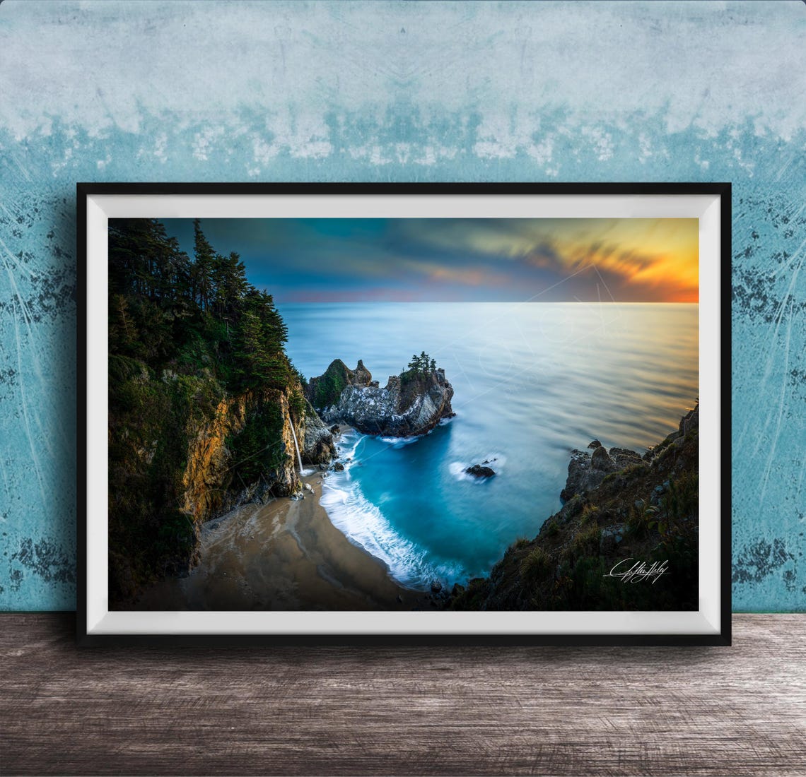 McWay Falls Big Sur Sunset Beach Waterfall Coastline Photography Print