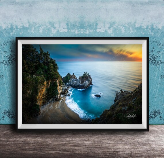 McWay Falls Big Sur Sunset Beach Waterfall Coastline Photography Print