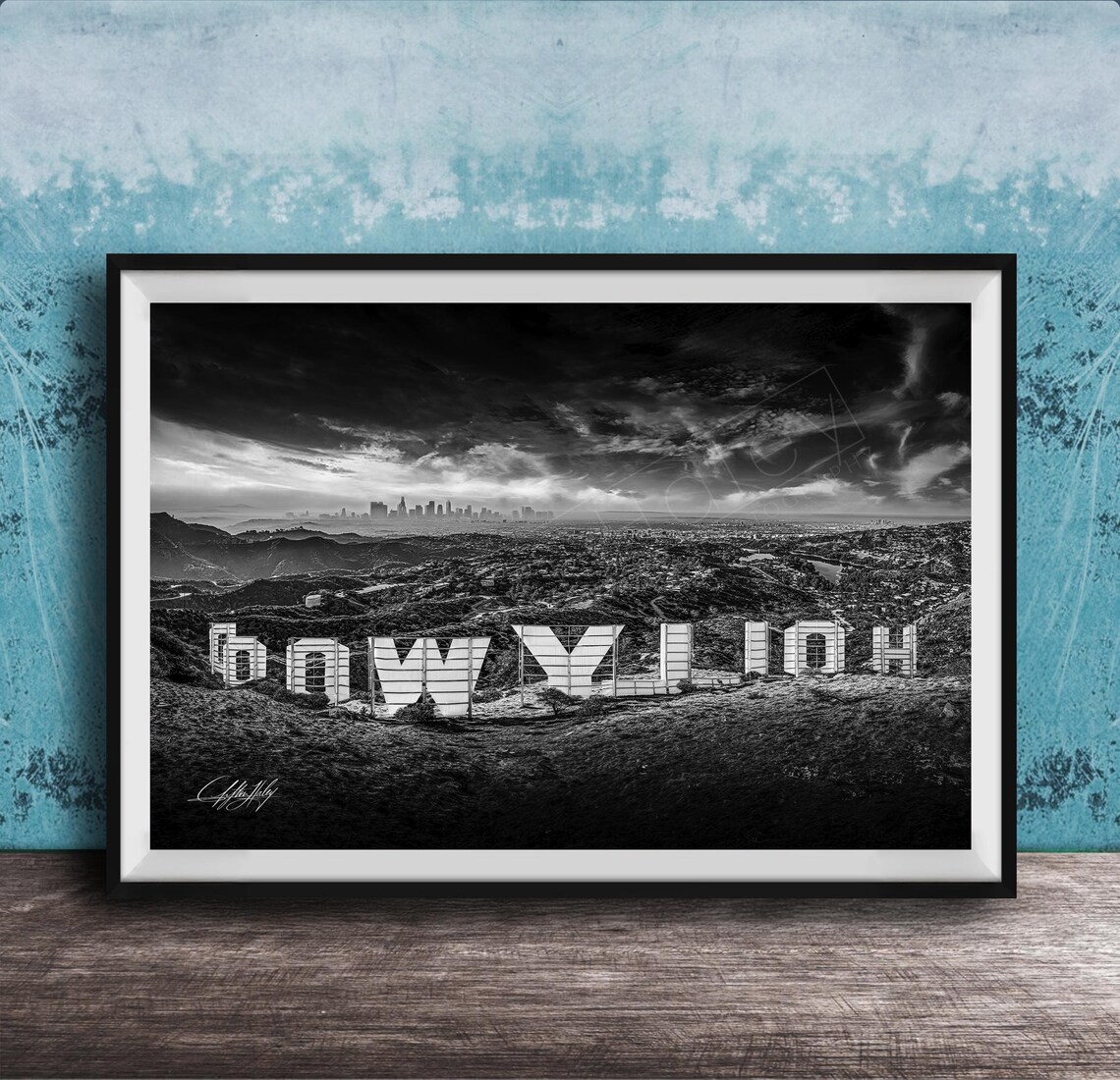 Hollywood Sign Print La Skyline Photography Black And White