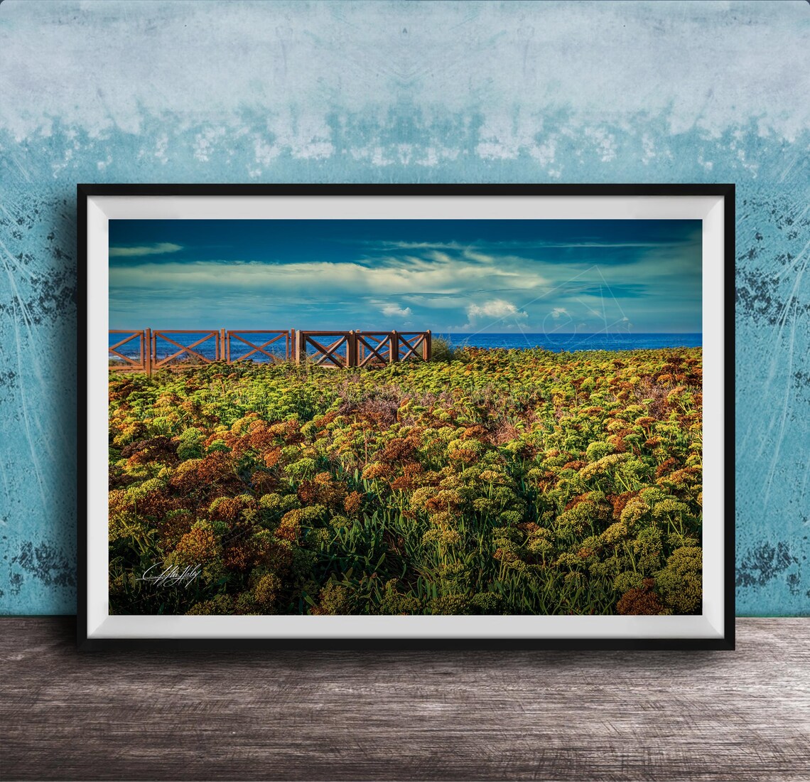 Wildflower Meadow By The Sea Blue Sky Coastal Landscape Photography Poster