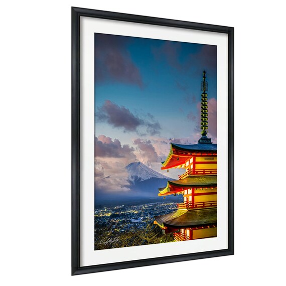 Mount Fuji Chureito Pagoda Twilight City Lights Japan Photo Poster