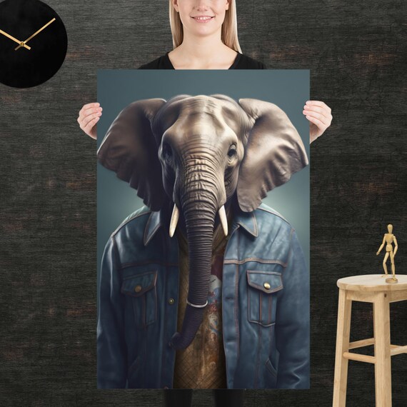 Elephant 80s Style Retro Poster Eighties Wall Art Living Room Funny Decor