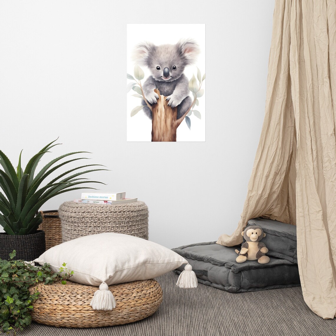 Cute Baby Koala Bear Watercolor Painting Nursery Decor Poster