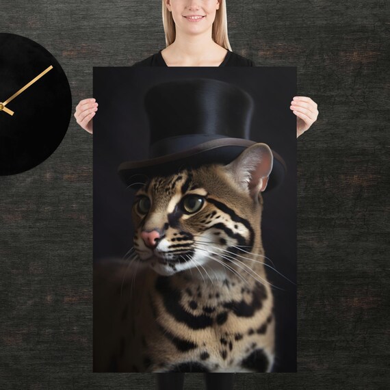 Ocelot Dapper Top Hat Portrait Poster Fancy Wild Cat Costume Art
