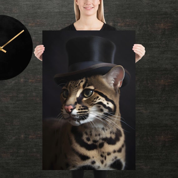 Tophat Ocelot Cute Animal Poster Fancy Portrait Unique Art