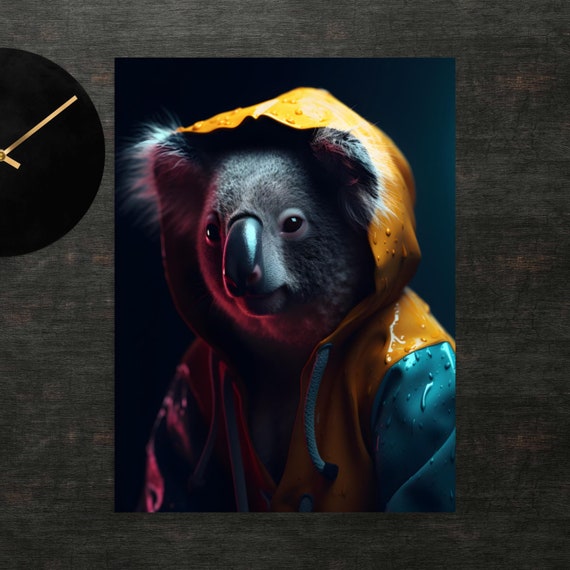 Koala In Raincoat Poster Art Wall Print Funny Animals Clothed Animal Cute