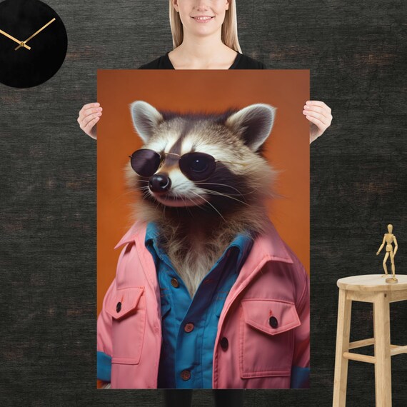 Raccoon 80s Style Retro Poster Eighties Wall Art Living Room Funny Decor