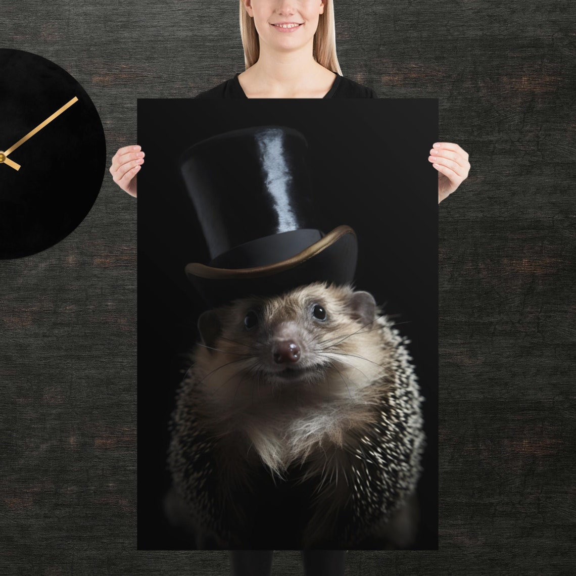 Tophat Hedgehog Cute Animal Poster Fancy Portrait Unique Art