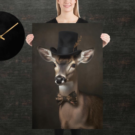 Tophat Deer Cute Animal Poster Fancy Portrait Unique Art