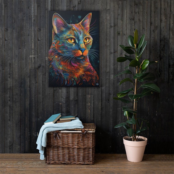 Cat Art Print Colorful Canvas Poster Cute Wall Decor Pet Lover Gift Modern Home