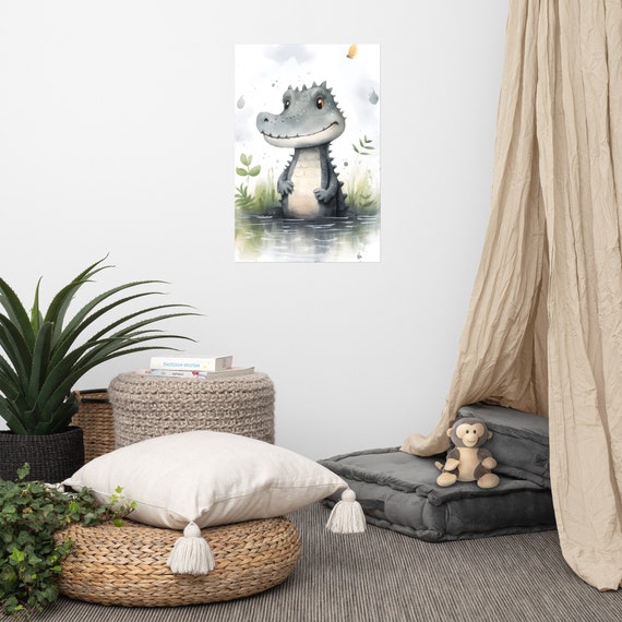 Cute Crocodile Poster Baby Art Nursery Watercolor Adorable Animal Childrens Room Wall