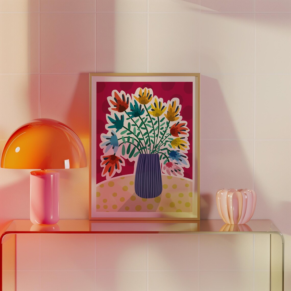 Colorful Flower Bouquet Blue Vase Bold Pop Art Botanical Wall Poster - Image 4