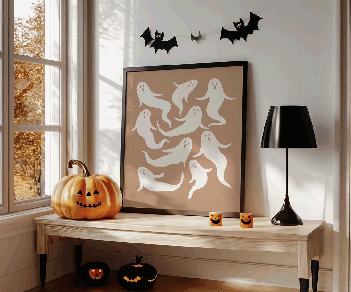 Ghost Print Ghost Art Boho Halloween Wall Art Cute Ghost Art Halloween Party Art Spooky Decor Ghost Pattern - Image 3