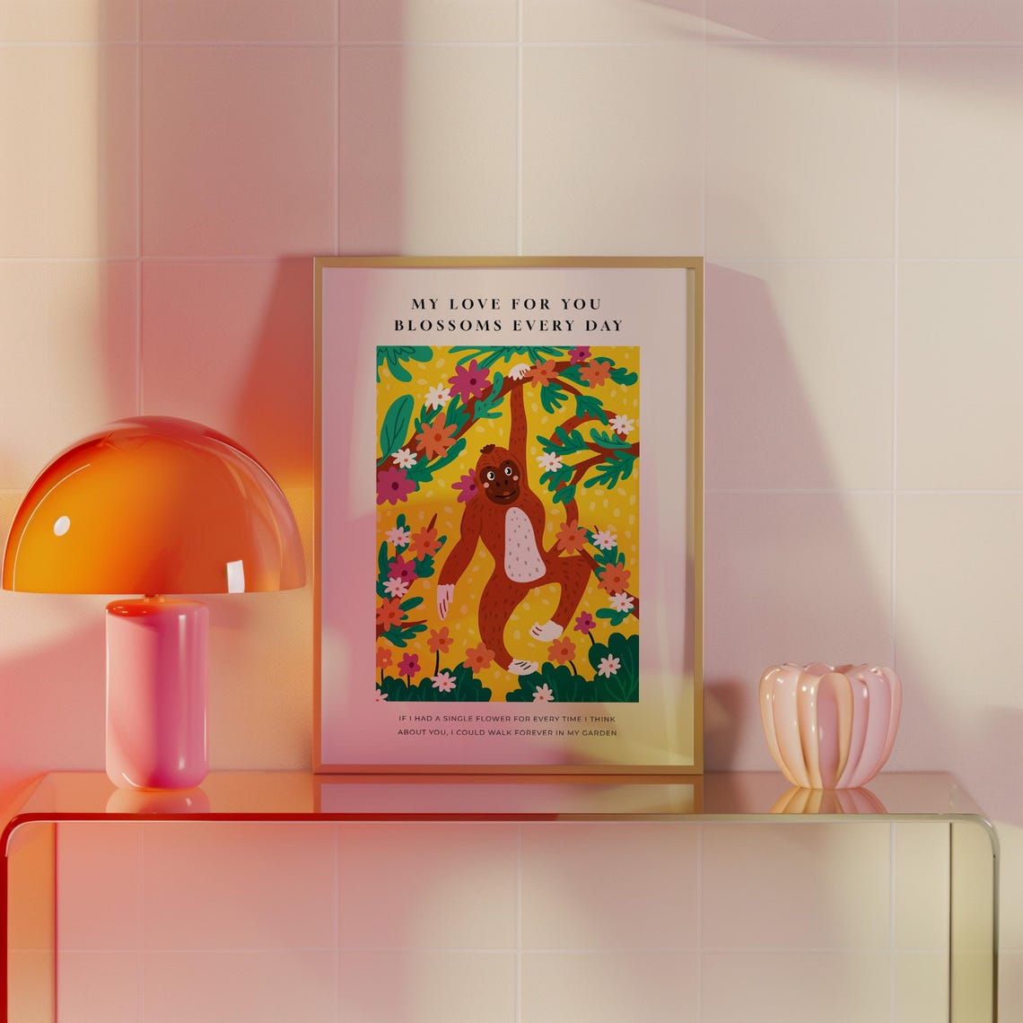 Playful Jungle Orangutan Wall Art Vibrant Floral Kids Room Decor Cute Animal Boho Nursery Poster - Image 3