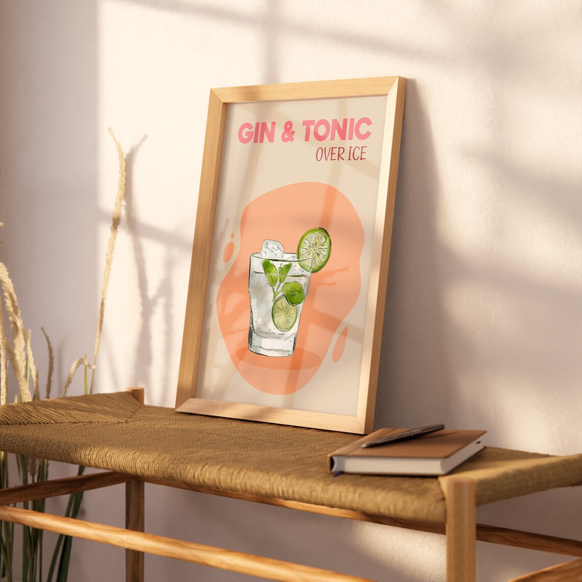 Gin And Tonic Over Ice Lime Retro Cocktail Bar Cart Wall Art - Image 2