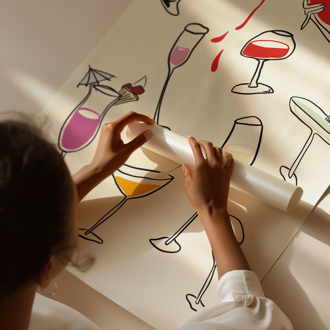 Colorful Cocktail Glasses Minimalist Line Art Modern Bar Decor Poster - Image 3