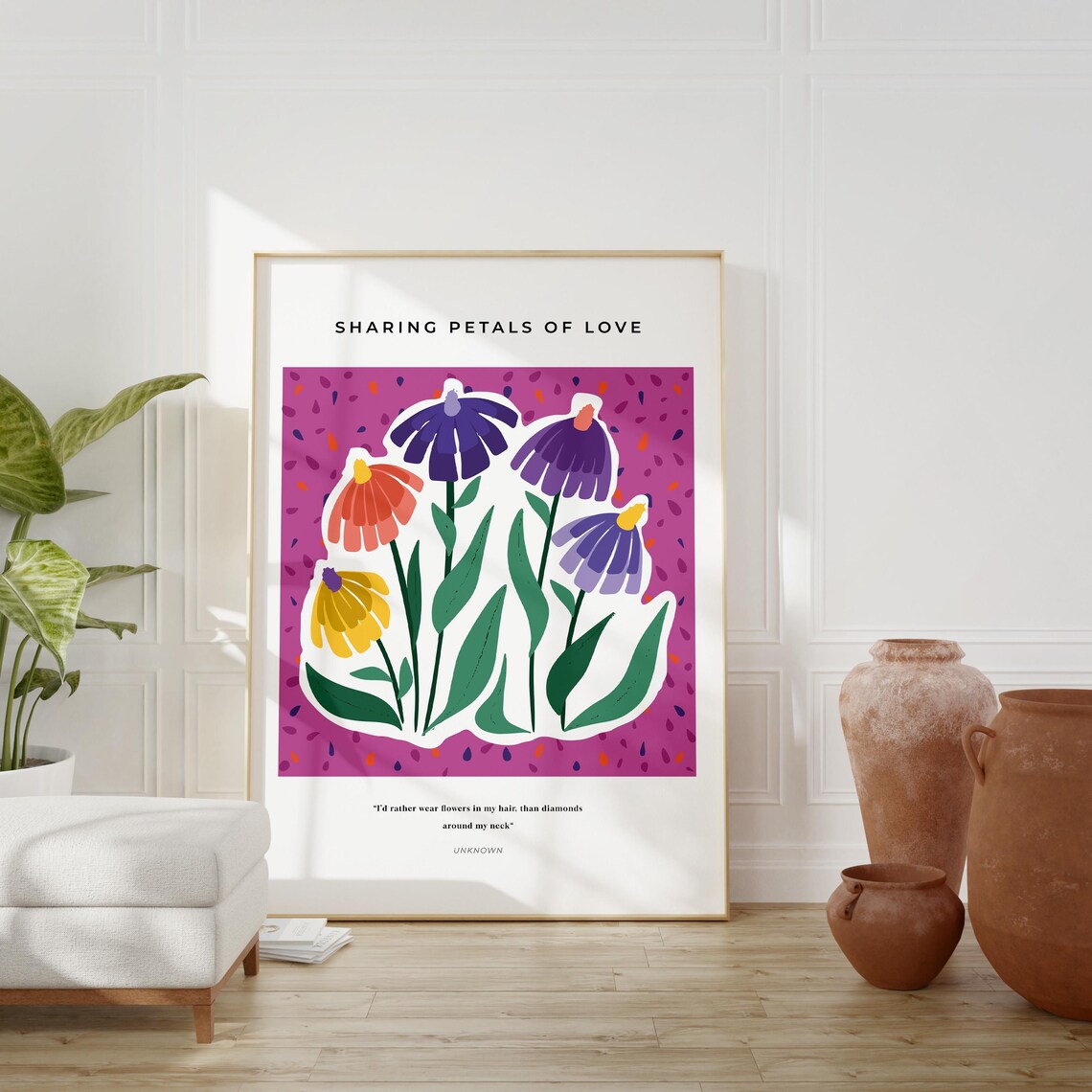 Sharing Petals Of Love Colorful Wildflowers Magenta Quote Poster Print