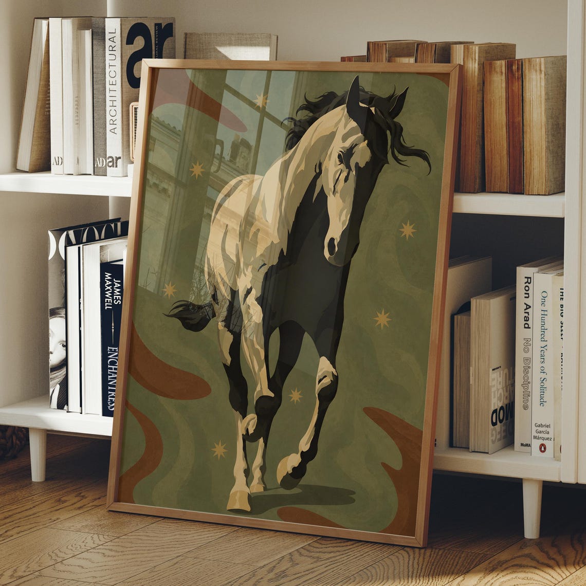 Abstract Boho Sage Horse Starry Night Modern Western Art Poster