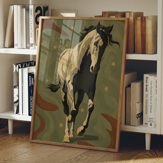 Abstract Horse Wall Art Boho Animal Print Contemporary Living Room Decor Digital Download