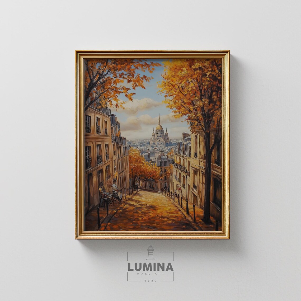 Paris Autumn Street Montmartre Golden Fall Oil Painting Poster