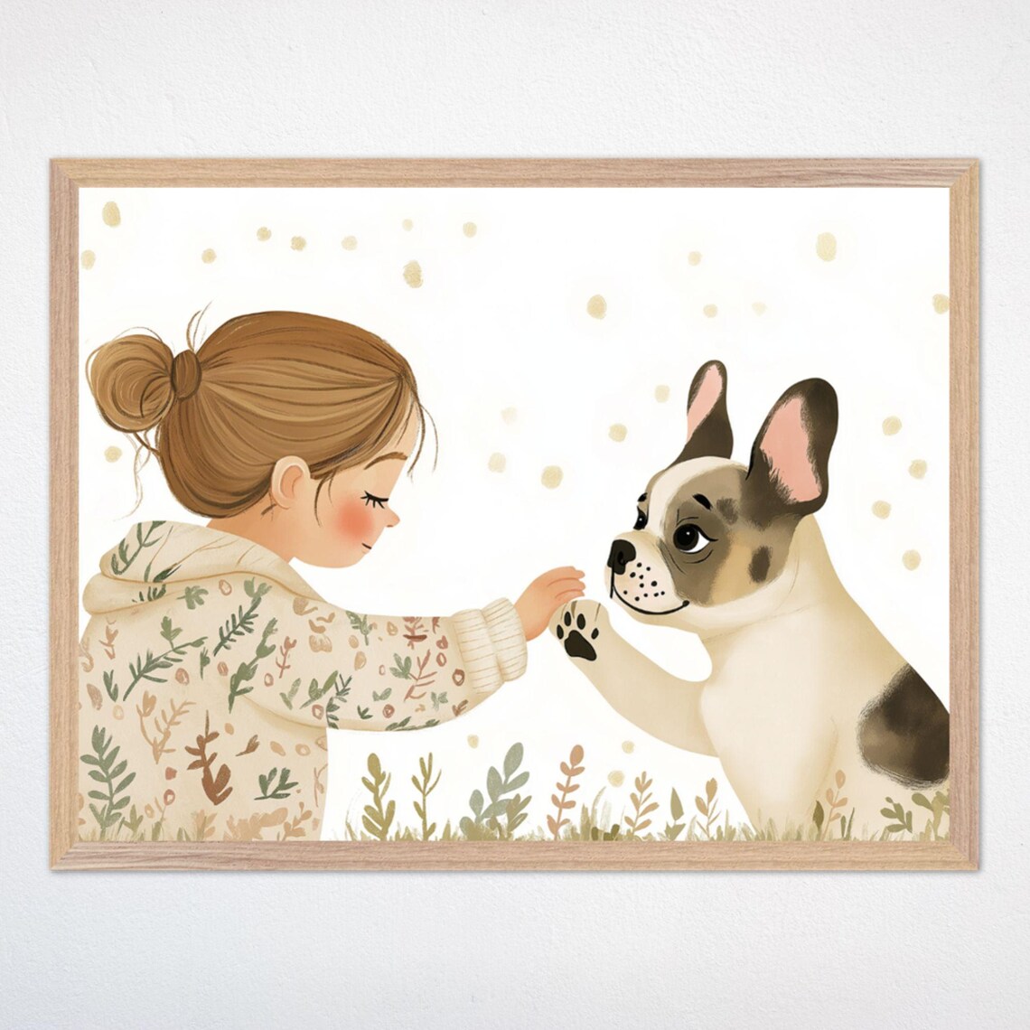 Girl And Dog Nursery Art Print, Whimsical Puppy for Girls Room
