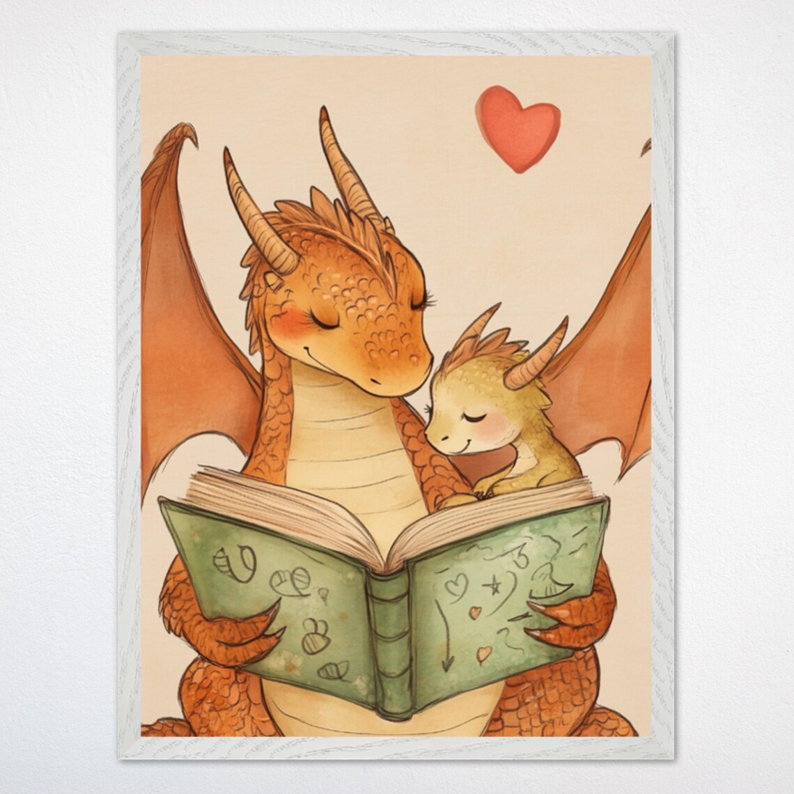 Whimsical Dragon Reading Book Nursery Art Print
