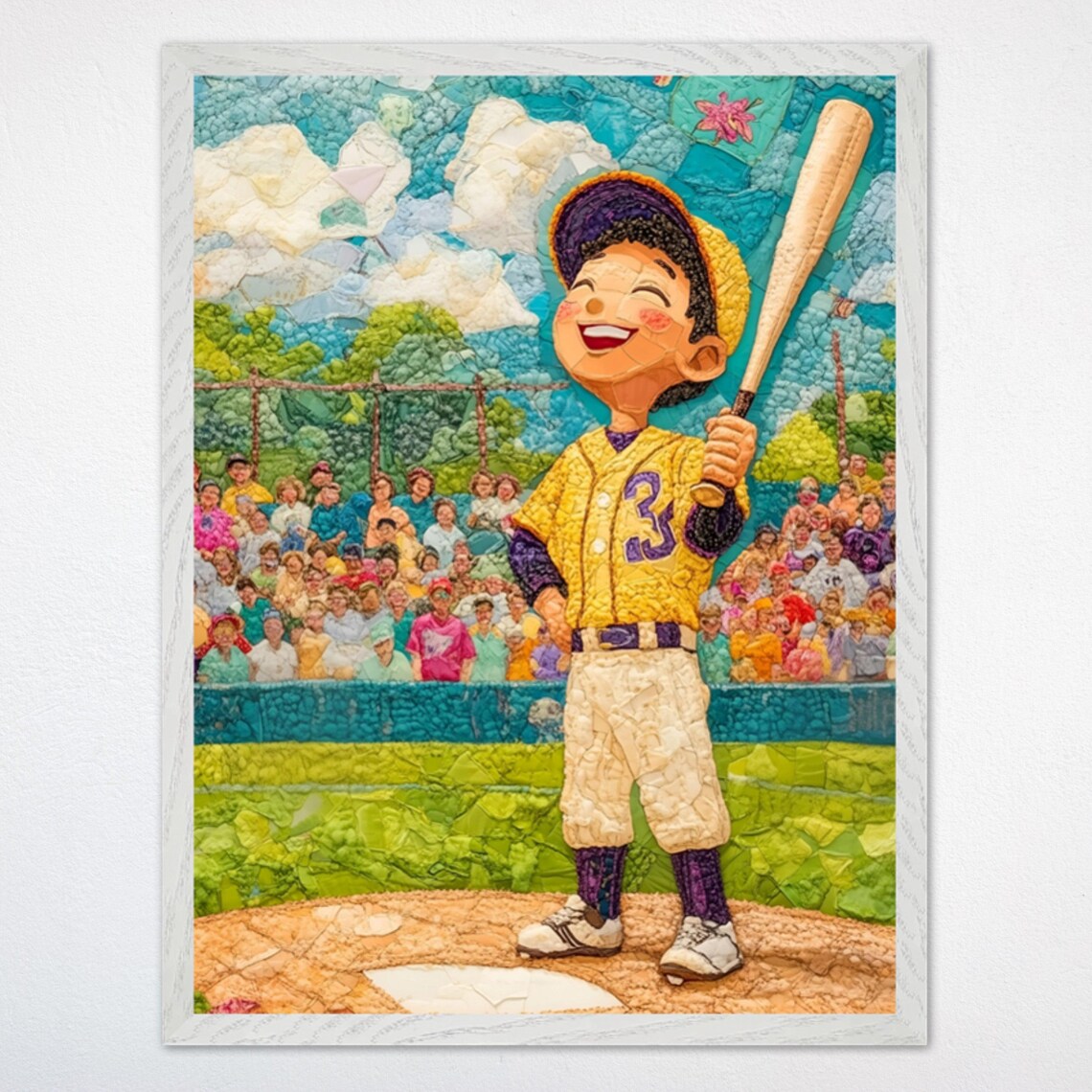 Joyful Little League Player Mosaic Collage with Crowd Behind Poster