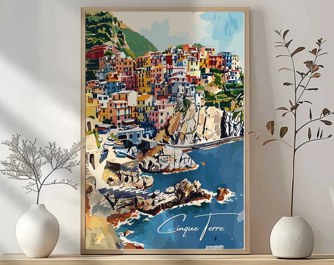 Cinque Terre Travel Print Italian Riviera Poster Coastal Charm And Vibrant Villages Italy Photo Wall Art Home Decor