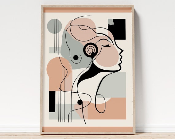 Music Cafe Wall Art Featuring Woman With Earphones Abstract Pastel Poster Art Of Woman Listening To Music Scandinavian Wall Decor
