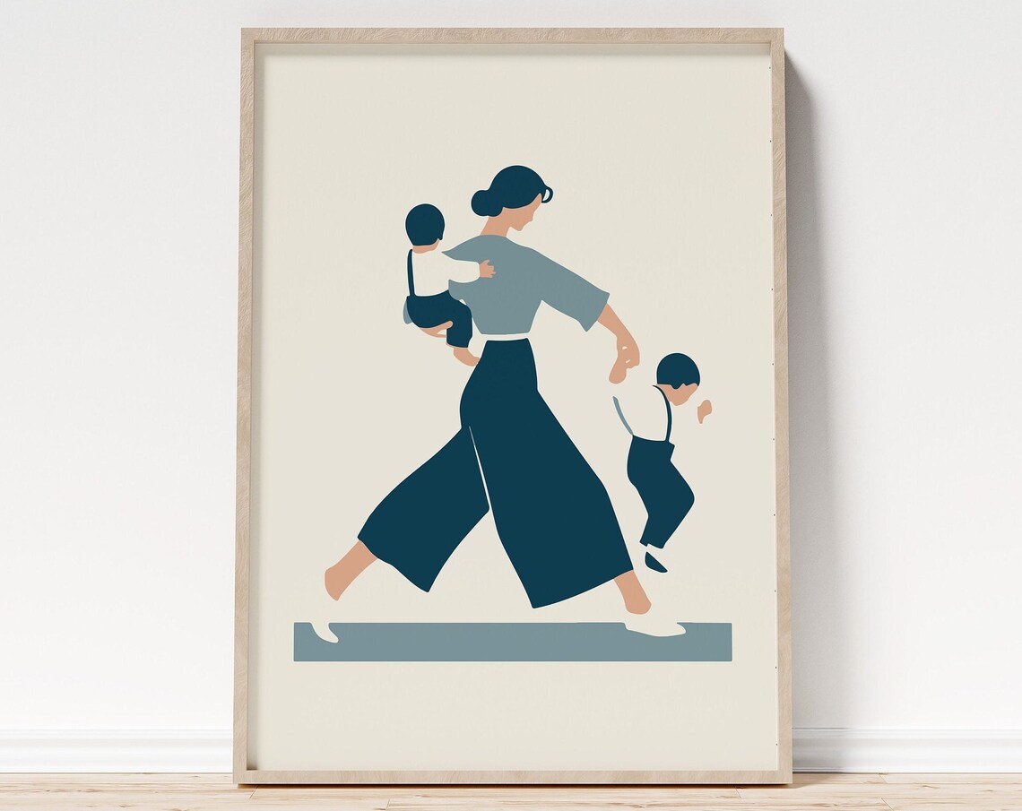 Modern Mom With Baby And Toddler Art Print