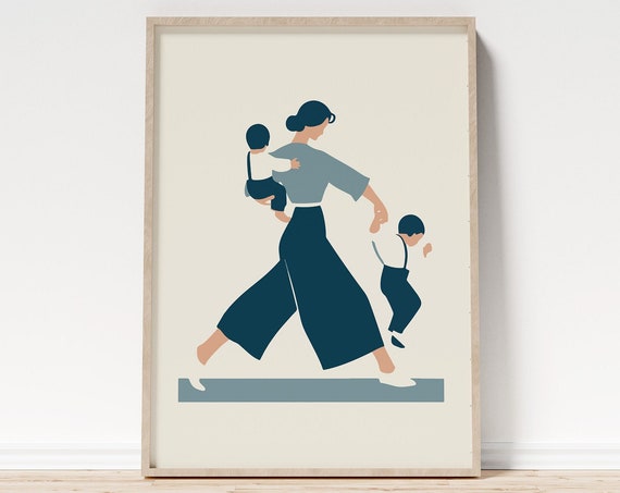 Modern Mom With Baby And Toddler Art Print