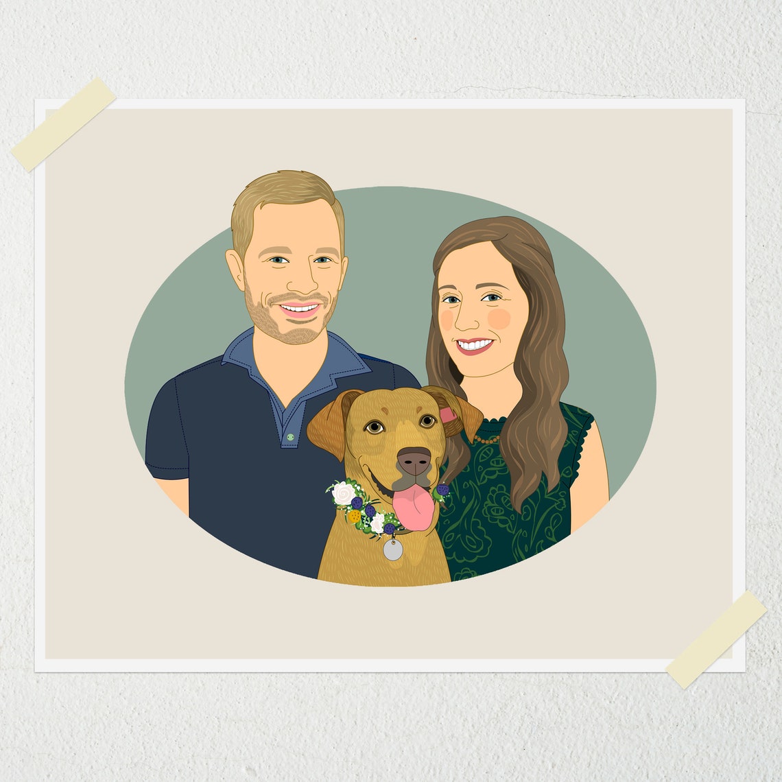 Couple With Black and Tan Dog Tongue Out Custom Portrait Poster - Image 5