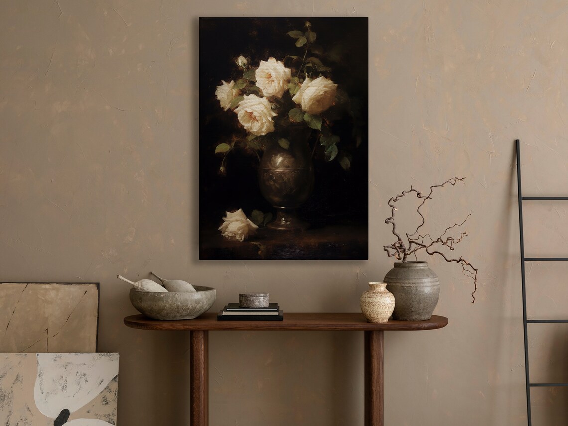 Vintage Flowers in Vase, Gothic Dark Academia Art Print - Image 3