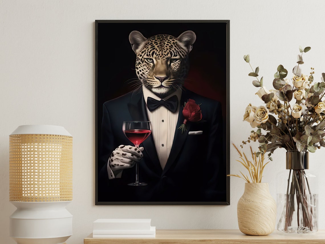 Suave Leopard In Tuxedo Raising A Wine Glass Gentleman Poster