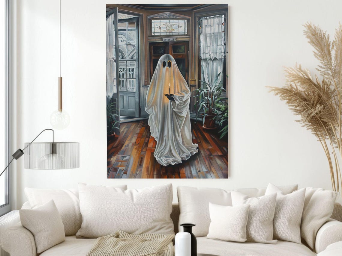 Ghost Holding Candle in Sunlit Victorian Room Stained Glass Poster - Image 2
