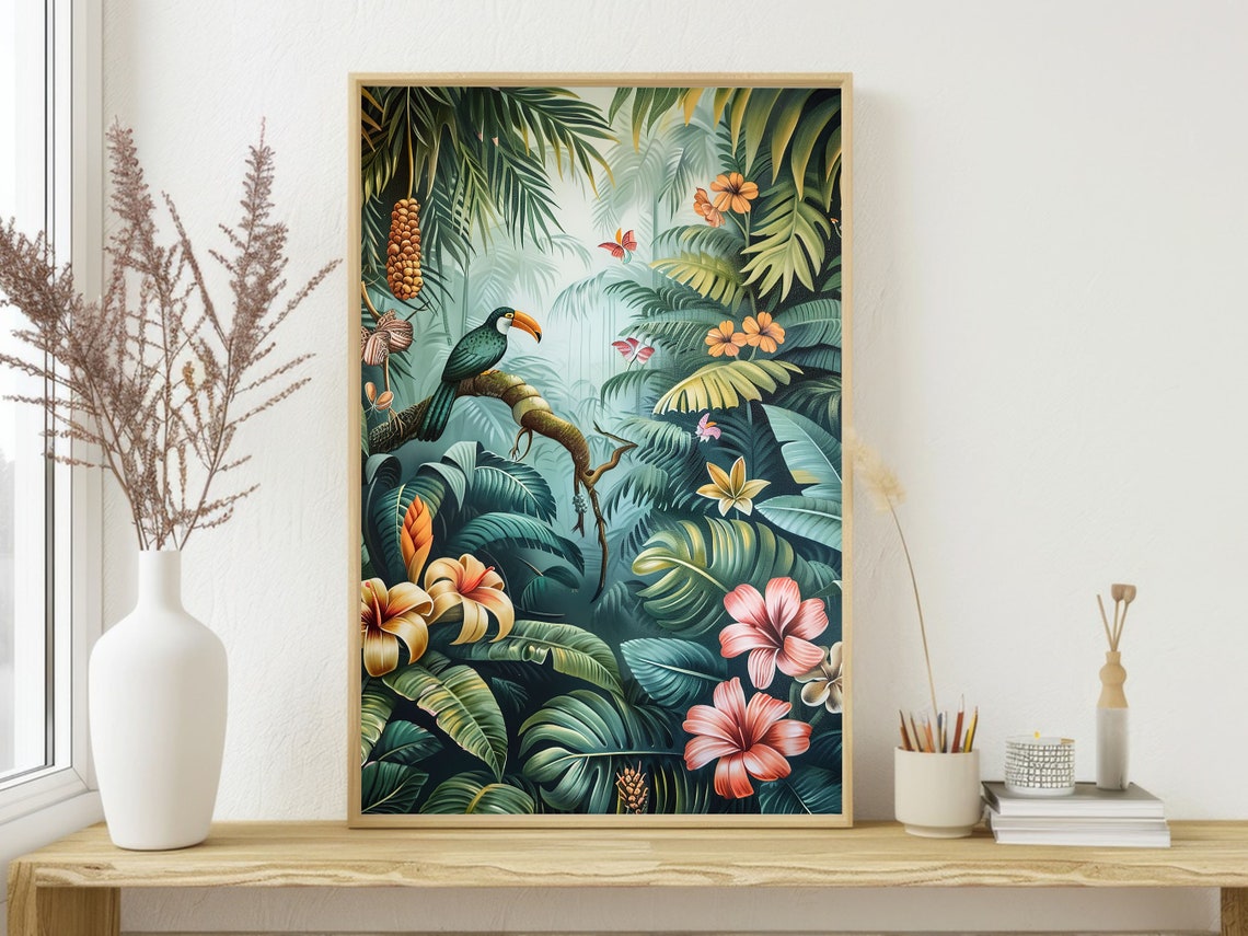 Cottage Tropical Botanical Painting Tropical Print Botanical Poster Print Flowers Wall Art - Image 3