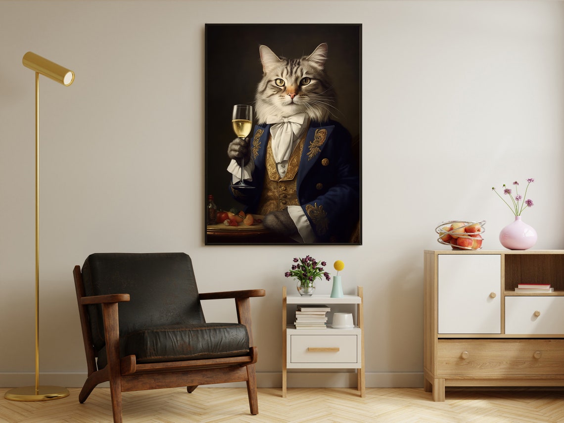 Gentleman Cat Navy Tailcoat Champagne Toast Royal Feline Poster - Image 2