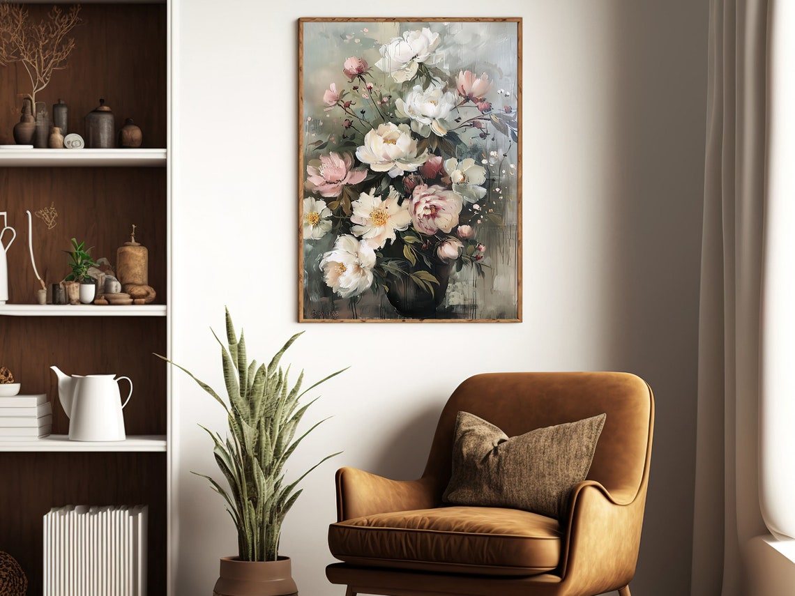 Vintage Flowers Vase Painting Retro Flowers Art Print Cottage Flowers Print Esthetic Flowers Poster Flowers Wall Art - Image 3